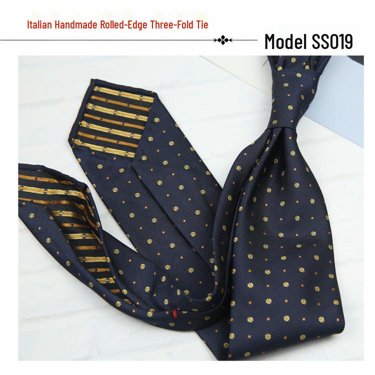 Men's Formal Arrow-Shaped Tie - Italian Handmade Rolled Edge, Three-Fold Pleat, Perfect for Weddings & Suits