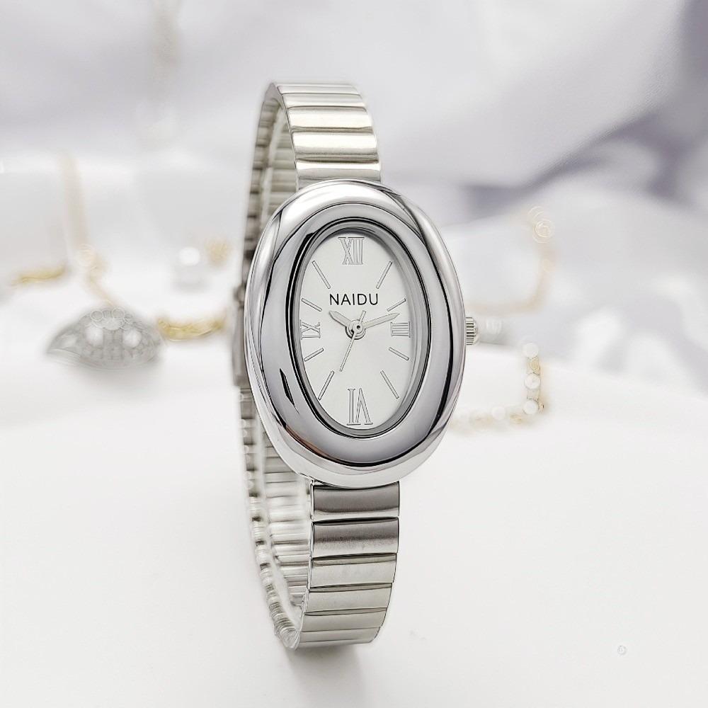 Nieuwe Ovalen Dameshorloges Mooi met Roestvrijstalen Band Quartz Damespolsuurwerken Minimalistisch Bandhorloge voor Meisjes Student