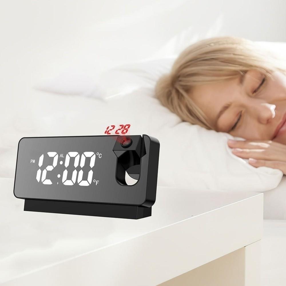 LED Display Mirror Projection Clock Adjustable Brightness Digital LED Display Clock Plastic Shell Projection Feature Alarm Clock