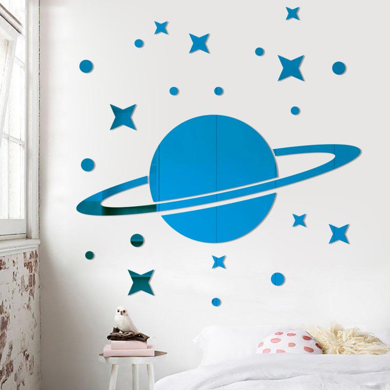 3D Mirror Wall Sticker Acrylic Star Moon Planet Mirror Mural Acrylic Decals Bathroom Mirror Wall Stickers For Kids Room Decor