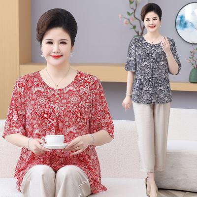 Kleidung für ältere Frauen mittleren Alters Übergröße Sommer Vintage Floral bedruckte lockere T-Shirts Lässig O-Ausschnitt 3/4-Ärmel Tops