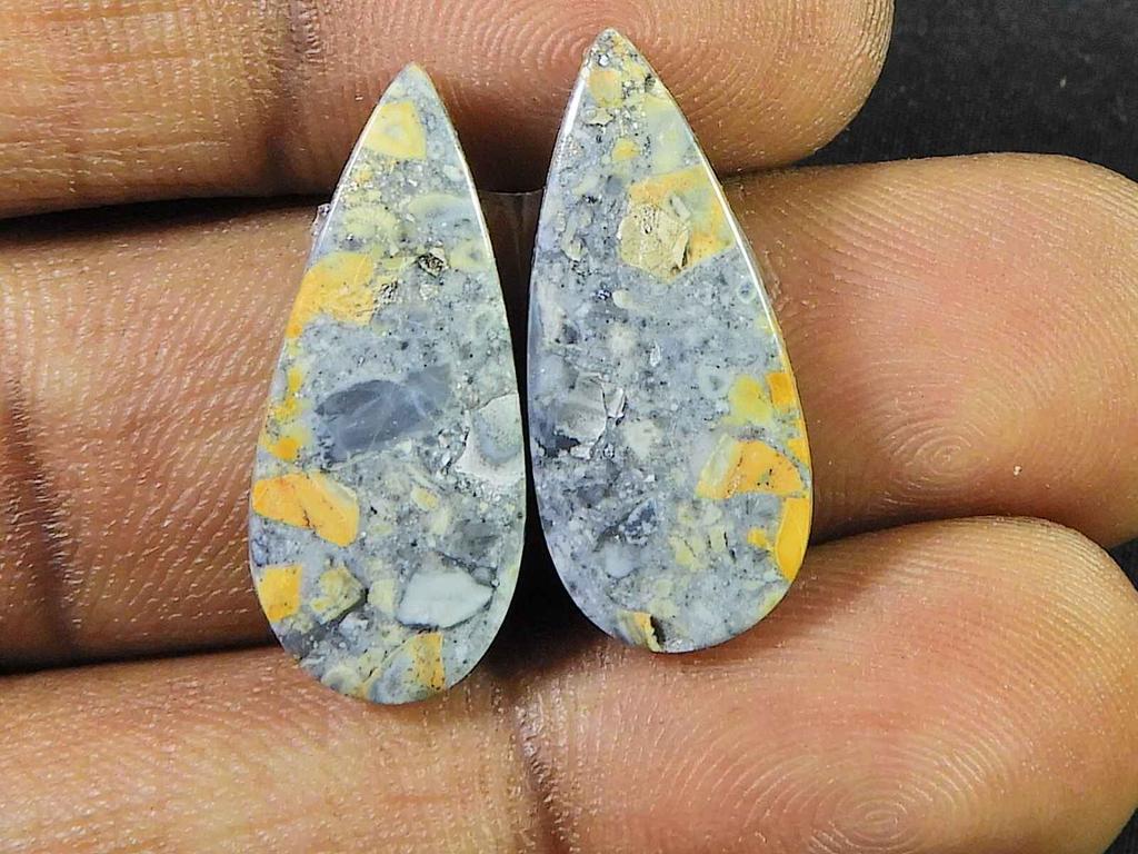 19Cts. Natural Maligano Jasper (10mm X 25mm each) Pear Cabochon Match Pair SK-2768