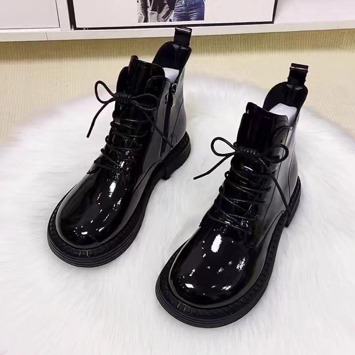 Popular thick-soled retro versatile Martin boots women's autumn and winter new patent leather short boots fashionable British style short boots