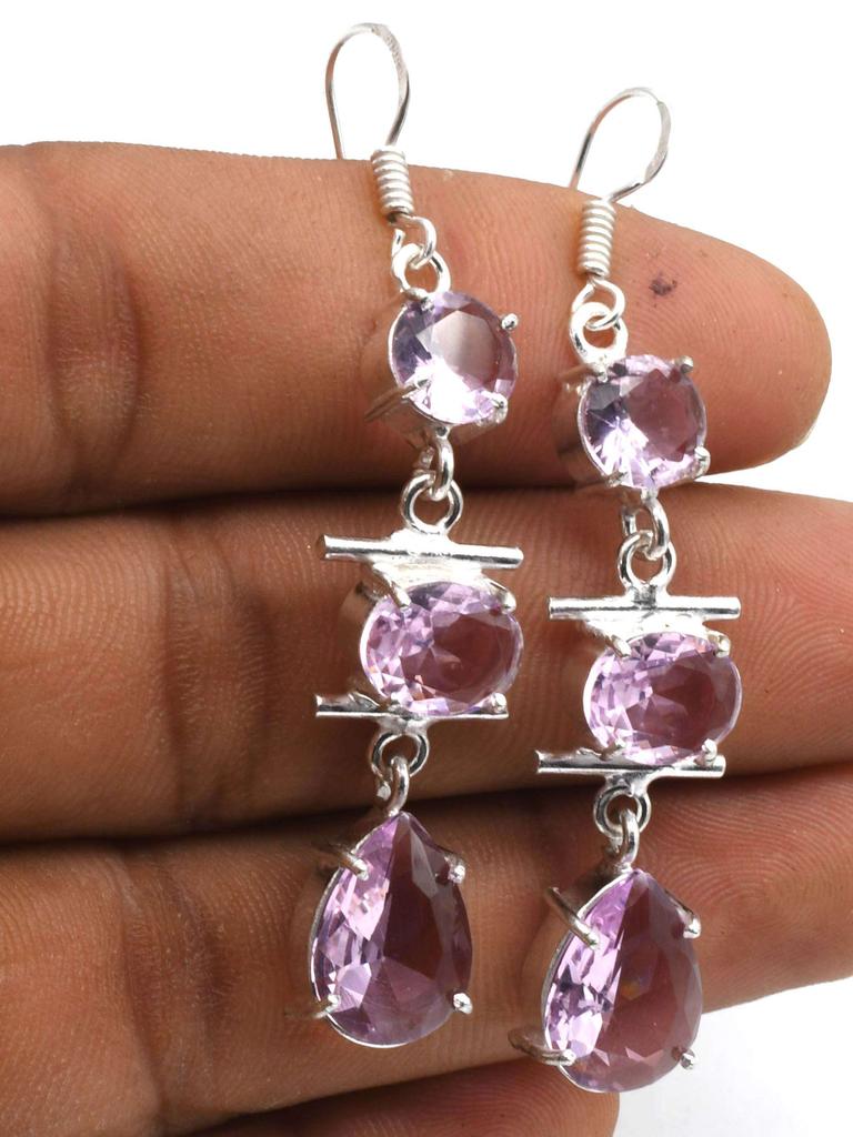 Pink Topaz Gemstone Ethnic Handmade Drop Dengle Earring Jewelry ER 280