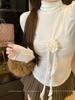 Sweet Style 3D Flower High Neck Long Sleeve Women's Slimming Top - Autumn/Winter