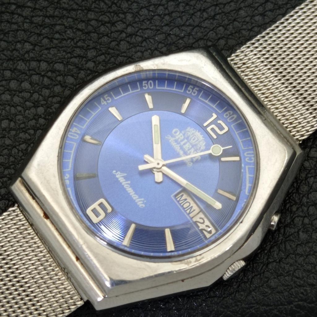 JAPAN VINTAGE ORIENT AUTOMATIC 46941 MENS BLUE COLOR DIAL WATCH A500740-5 R154-a500740