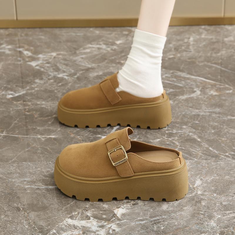 

Маффины на толстой подошве, увеличивающие рост, женские туфли с сумкой на носке, полушлепанцы, новая весенне-осенняя маленькая одинарная обувь 40 светло-коричневого