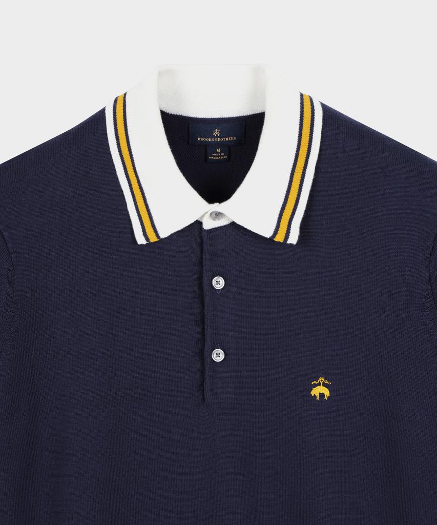 BROOKS BROTHERS Contrast Short Sleeve Polo Sweater (Indigo) (Bbwtmf4547Ofm)