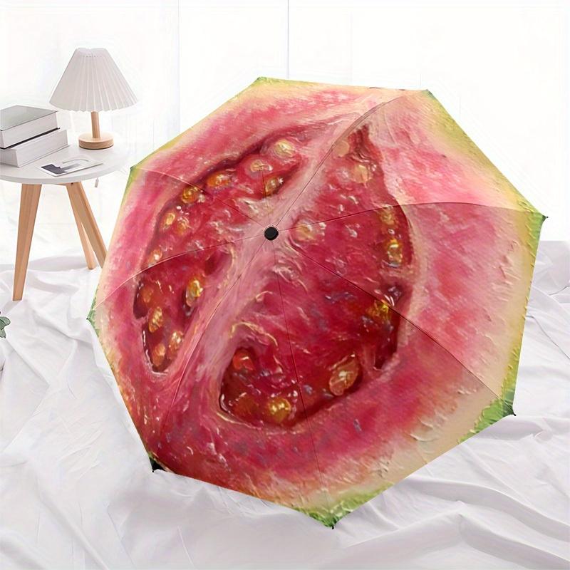 1pc Watermelon Pattern Automatic Folding Umbrella - Portable Foldable Design with 8 Ribs, Durable Plastic & Iron Frame, Casual Outdoor Acces