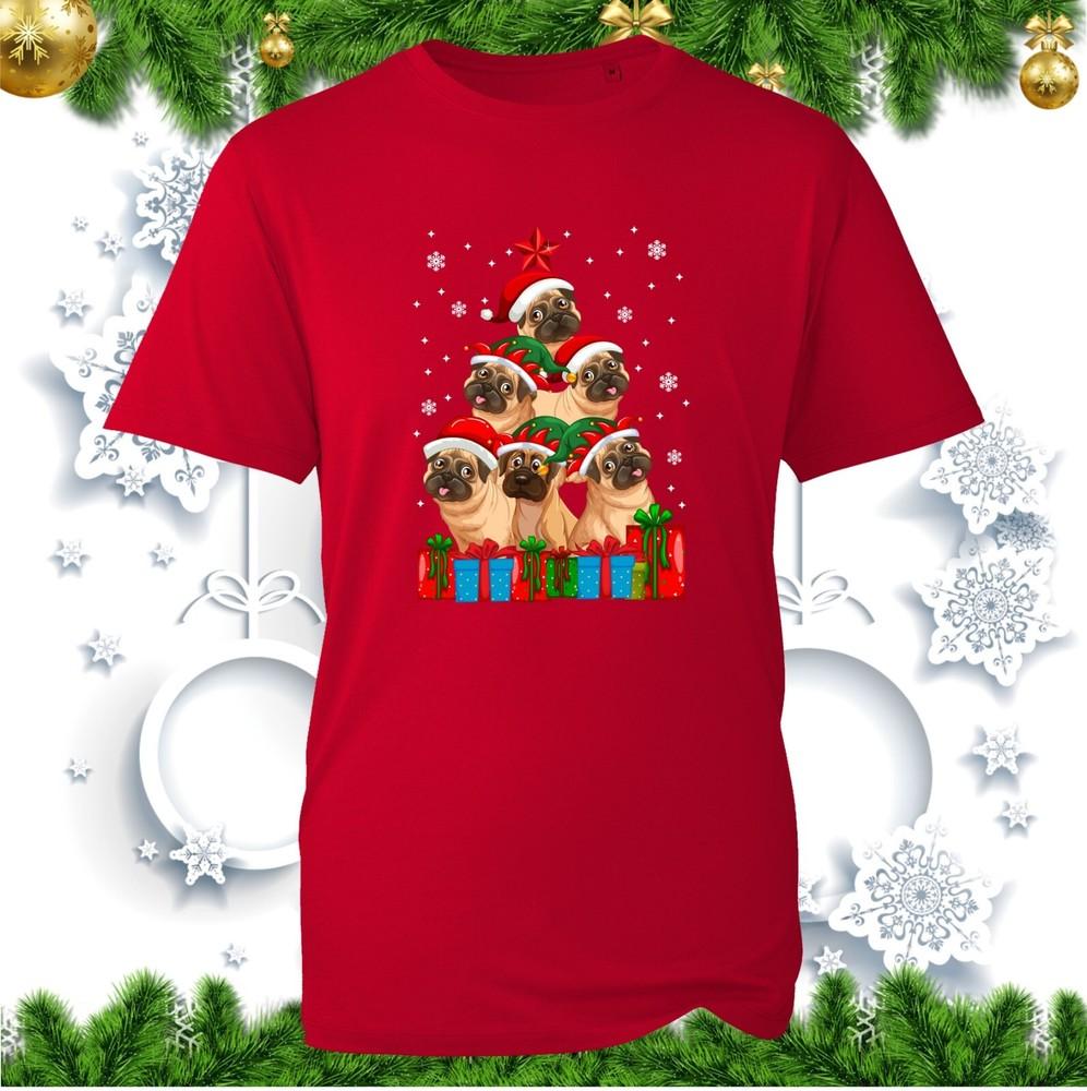 Pug Dog Christmas TShirt Merry Woofmas Dogs Tree Xmas Santa Elf Hat Dog Tee Top S