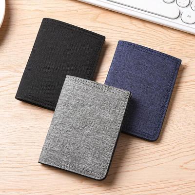 Cartera delgada de lona y cuero para hombre: Monedero compacto plegable con múltiples ranuras para tarjetas, diseño juvenil y diseño juvenil.
