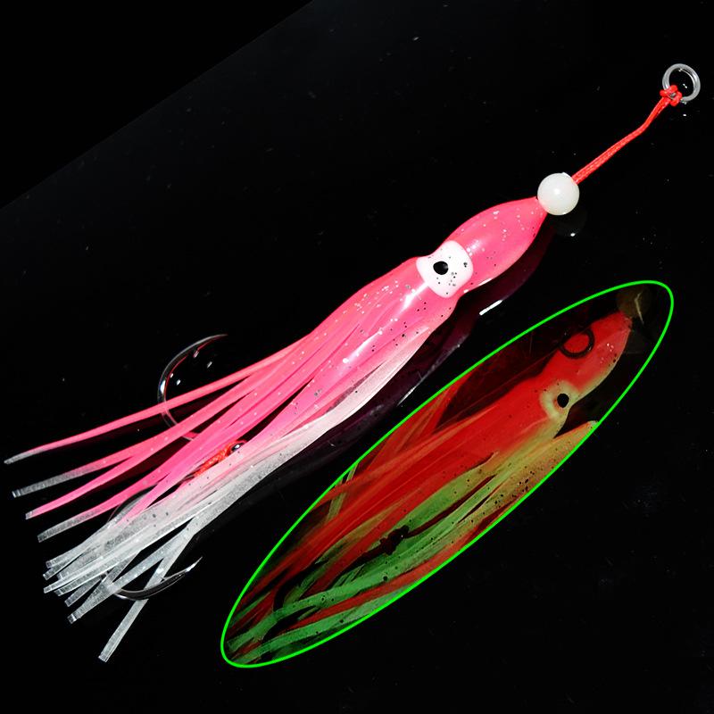 5Pcs Fishing Squid Lures Soft Luminous Octopus Trolling Saltwater Lures Baits with Hook Octopus Skirt Trolling Swimbait