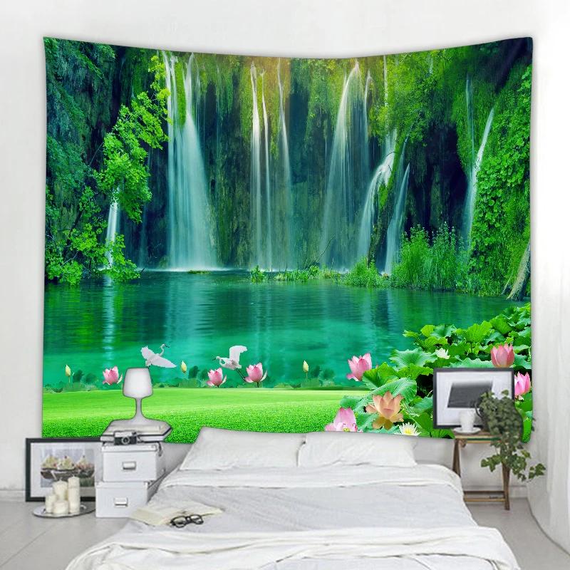 Beautiful Nature Waterfall Tapestry Forest Print Seascape Hippie Wall Hanging Bohemian Wall Tapestry Mandala Wall Decoration