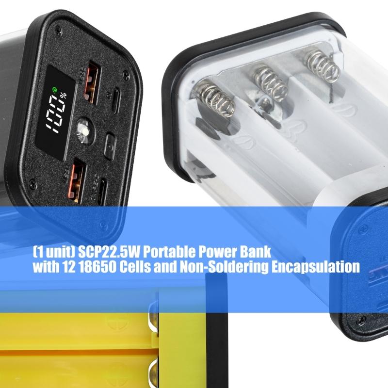 Solderless Powerbanks Kit for 12x18650 Batteries Easy Assembly with Plastic Case and Safety Protections Mechanism