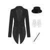 Women Cosplay Magician Tailcoat Jacket Long Sleeve Lapel V Neck Open Front with Hat Gloves Wand for Stage Magic Show