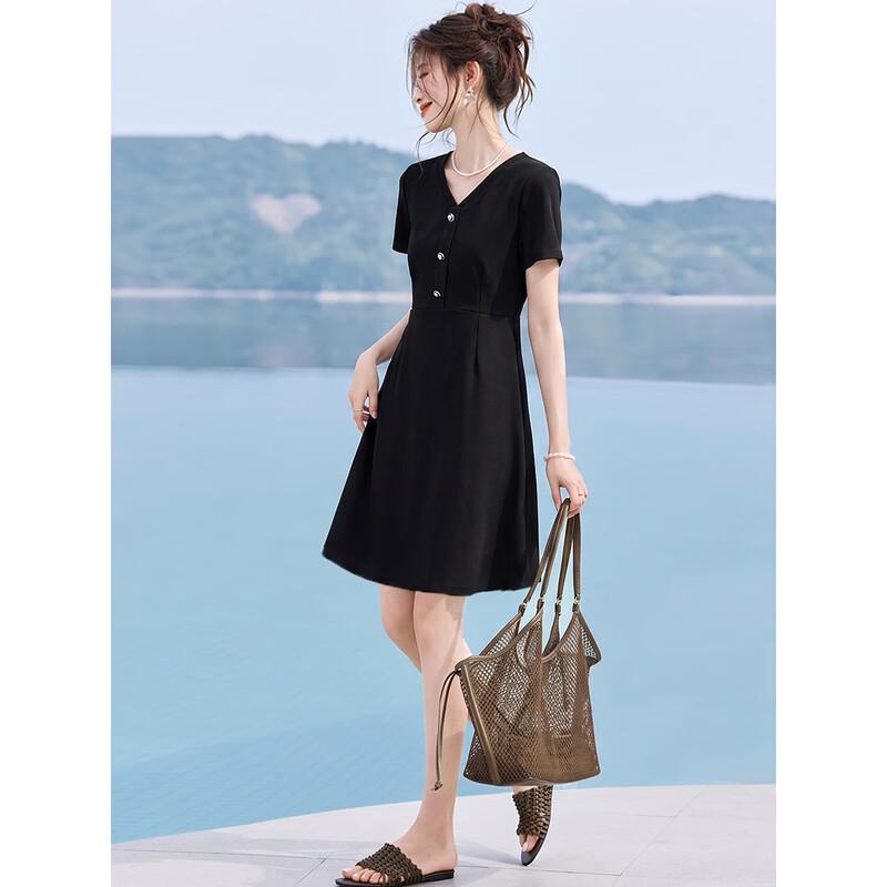 Chushen Women's Hepburn Style Short Sleeve Midi Dress