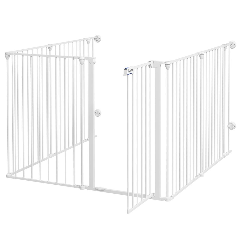 6 Panels Foldable Dog Playpen, Puppy Pen Crate with Door - White