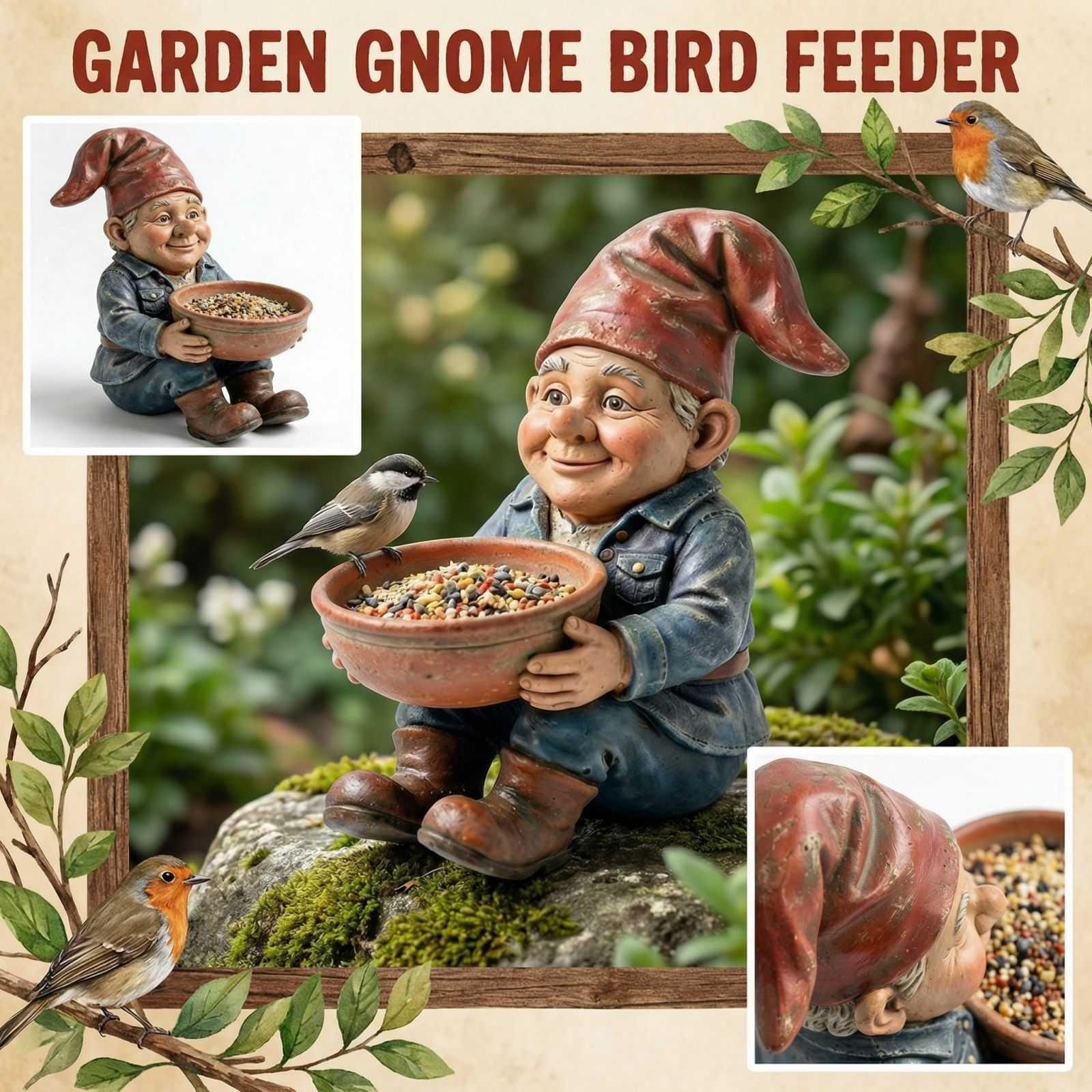 Dwarf Labor Garden Art Outdoor Bird Feeder Courtyard Balcony Garden European Resin Handicrafts blu