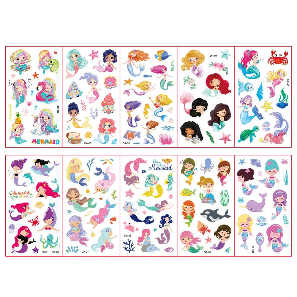 10 Stuks Set Zeemeermin Tattoo Stickers Voor Kinderen Tijdelijke Tattoo Kinderen Gezicht Lichaam Arm Schattige Tattoo Sticker white