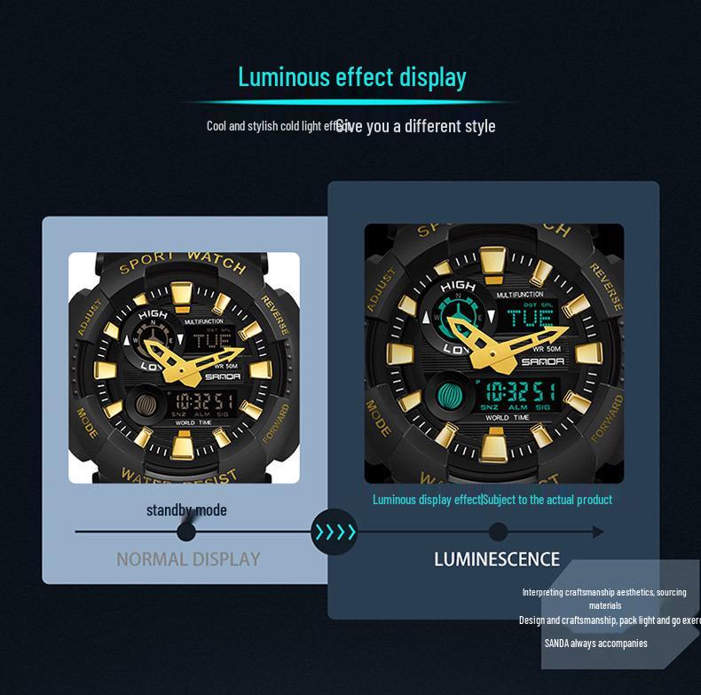 Sanda Multi-functional Waterproof Sports Watch for Men, Women & Students - Popular Electronic Watch