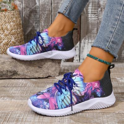 Women's Floral Knitted Sneakers 2024 New Breathable Mesh Light Weight Walking Sports Shoes Female Lace Up Casual Sock Shoes