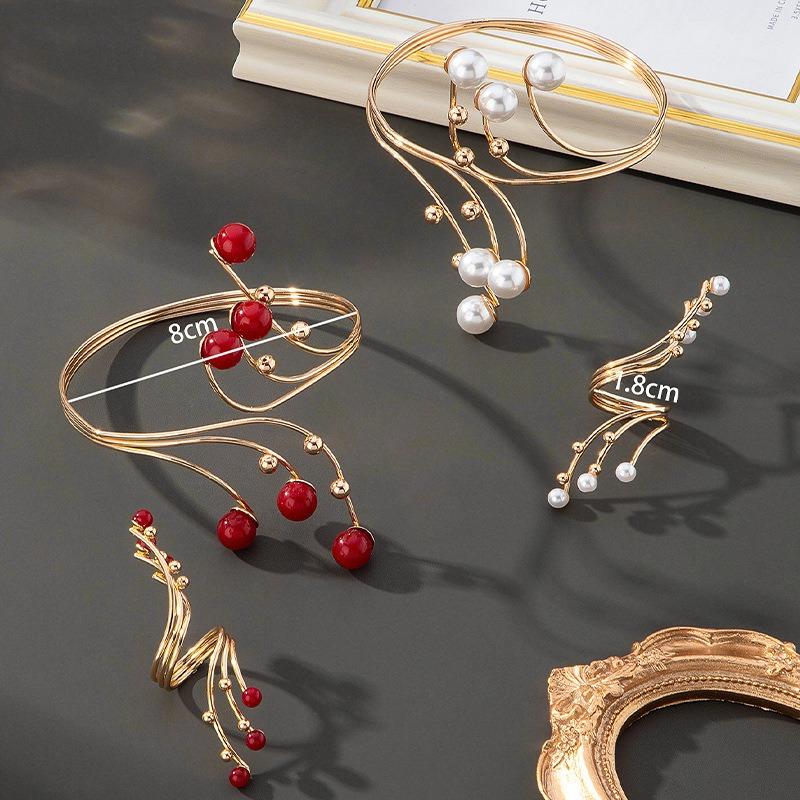Set Open Bracelet Ring Set Temperament Premium Red Pearl Decoration Luxury Banquet Party Gifts