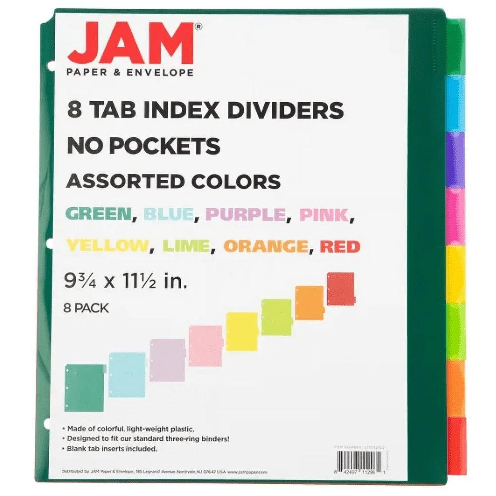 8 Tab Multicolor Plastic Index Dividers with Blank Inserts Organizing Binders School Office Home 9.75 x 11.5 Inches