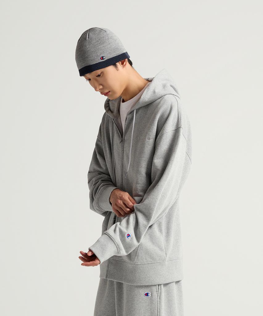 Champion Small Logo Loose Fit Zip-Up Hoodie Grey