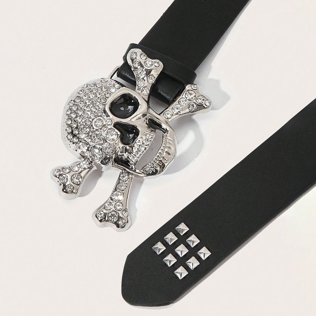 Gotischer Schädel Strass Schnalle Gürtel - Stilvolles Subkultur Punk Nieten Hip-Hop Rock Y2K Gürtel Accessoire Lässig Täglich ,Für Männer Frauen