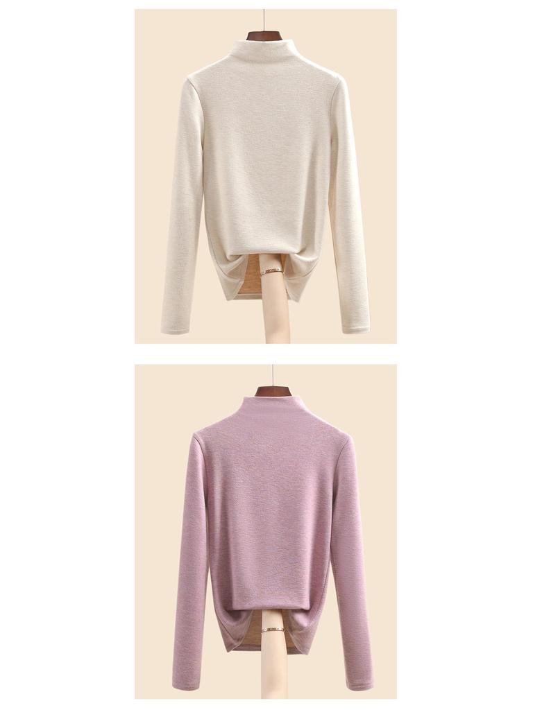 Women's Mulberry Silk Wool Fleece-Lined Warm Base Layer, Mid-High Neck, Autumn/Winter 2025 Collection