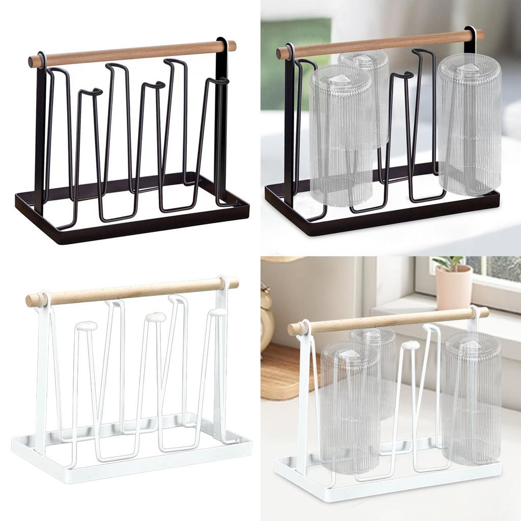 Bottle Rack Glass Cup Holder Stand Tree Drainer with Metal And Wood Construction Quick