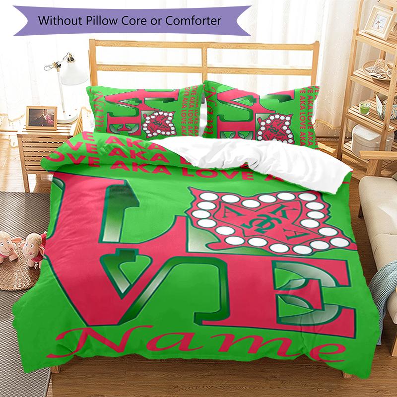 3pcs Custom Name Alpha Kappa Alpha logo Bedding Set Duvet Cover Closure Includes 1 Duvet Cover & 2 Pillowcases for All Seasons Bedroom Decor