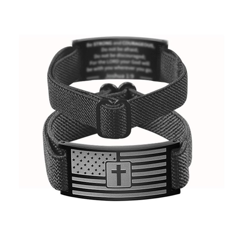 National Flag, Stars and Stripes, Cross-shaped Military Badge, Wristband, Stainless Steel, Fashionable, Nylon