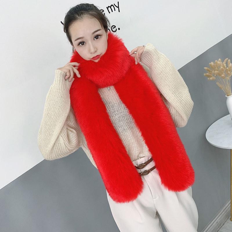 

Женский зимний очень длинный шарф из искусственного меха с воротником из лисьего меха - Плюшевая теплая шаль/снуд 180 cm