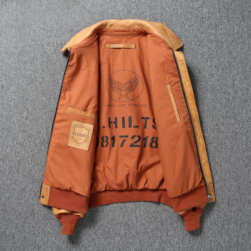 Chinese Size Classic Flight A2 Pilot Jacket Vintage Dirty Yellow Oil Waxed Cowhide Genuine Leather Jacket Men Aviator Jackets Male Coats