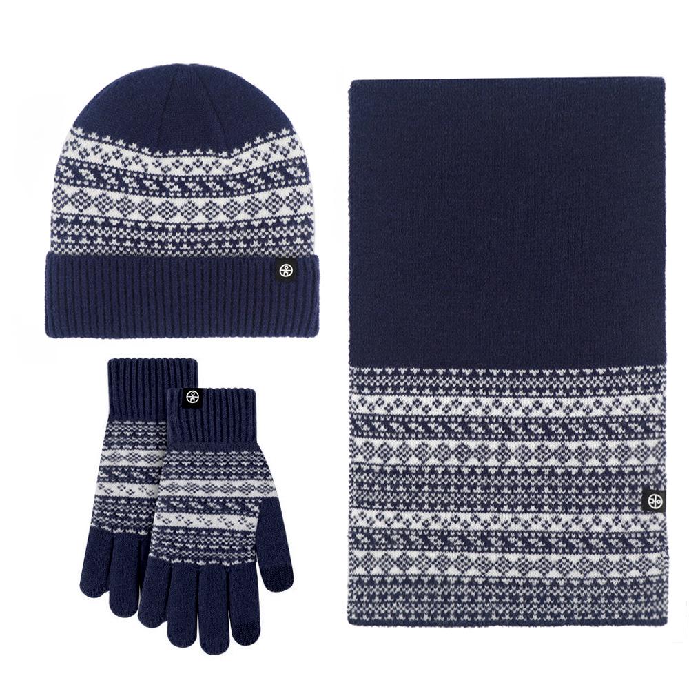 European & American Winter Knitted Hat, Scarf, and Gloves Set - Windproof Jacquard Design