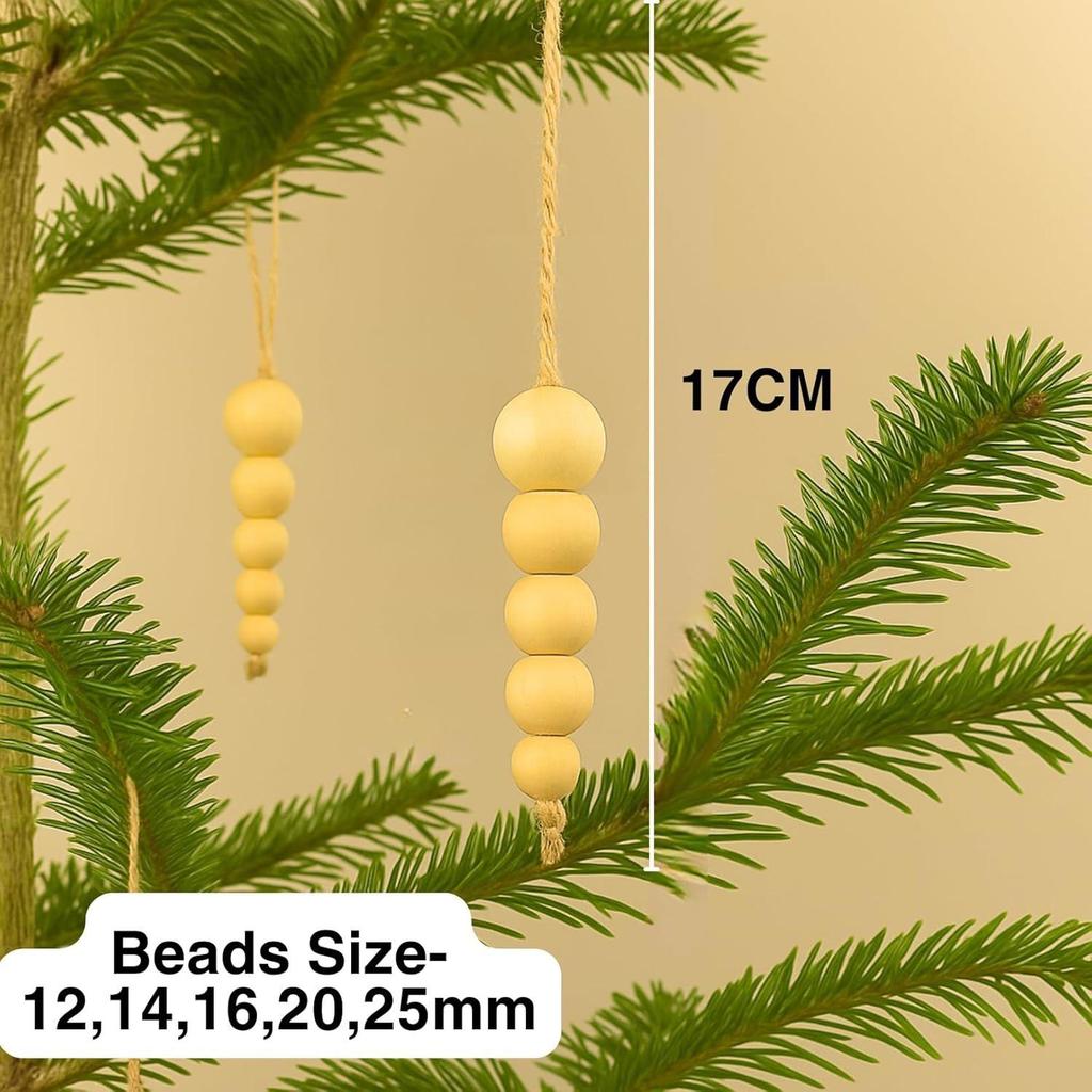 Pack of 5 Wood Bead Christmas Ornament for Decoration Natural Modern Minimalist Xmas Hanging Home Decor Bohemian Holiday Decorations