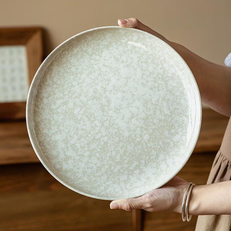 High-Value Ceramic Large Plate Snow Mountain Stone Round Plate Household Dinner Plate Size Plate Vegetable Plate Restaurant Tableware Plate
