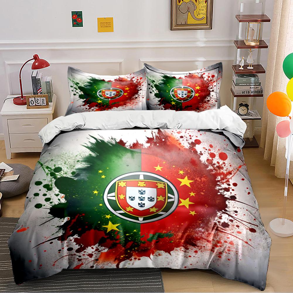 Portugal Flag Splatter Style Bed Set Bedding set (1 duvet cover, 2 pillowcases, duvet not included)
