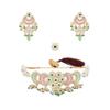 Roz Pietre Verzi Mărgele Multistrand Kundan Choker Colier Set Cercei & Inele Pentru Femei
