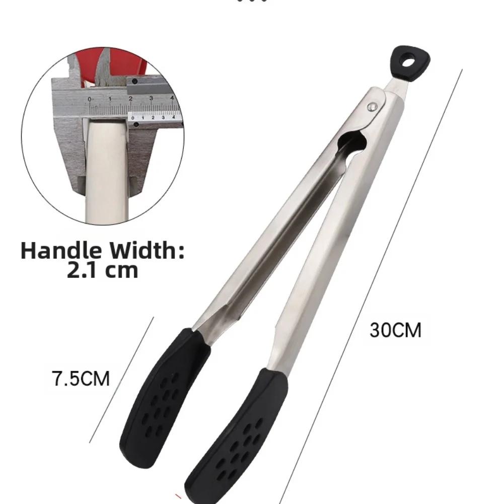 Food Tongs Heat Resistant Silicone & 304 Stainless Steel BBQ Tongs With Non-Slip Grip For Cooking Kitchen Cookware