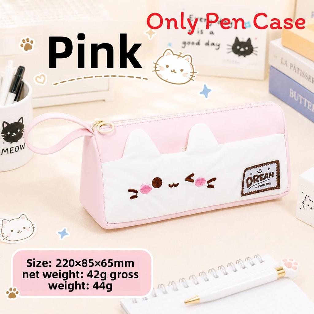 Small Pink Cat Cartoon Pencil Case With Large Capacity For Students And Office Use
