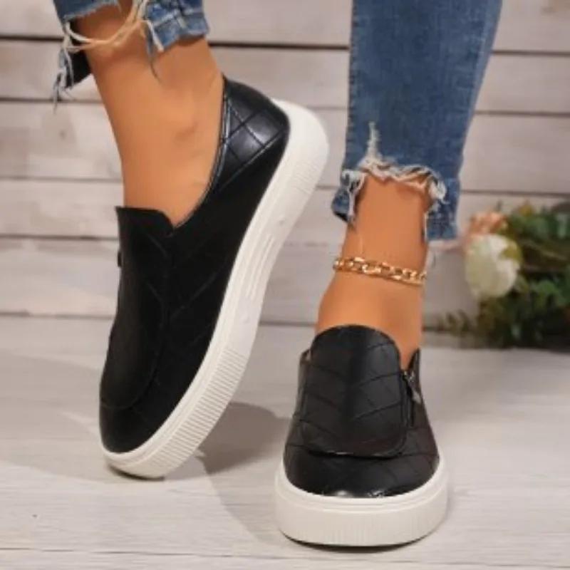 Fashion Fashion Ladies Shoes 2024 Hot Sale Slip-on Women's Vulcanize Shoes Zip High Quality Plus Size Round Toe Comfortable Casual Shoes
