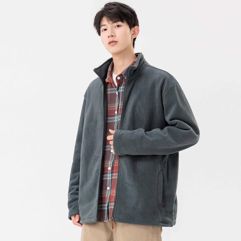 Men's new windproof warm polar fleece stand-up collar jacket trendy and versatile casual fashion jacket with a top underneath