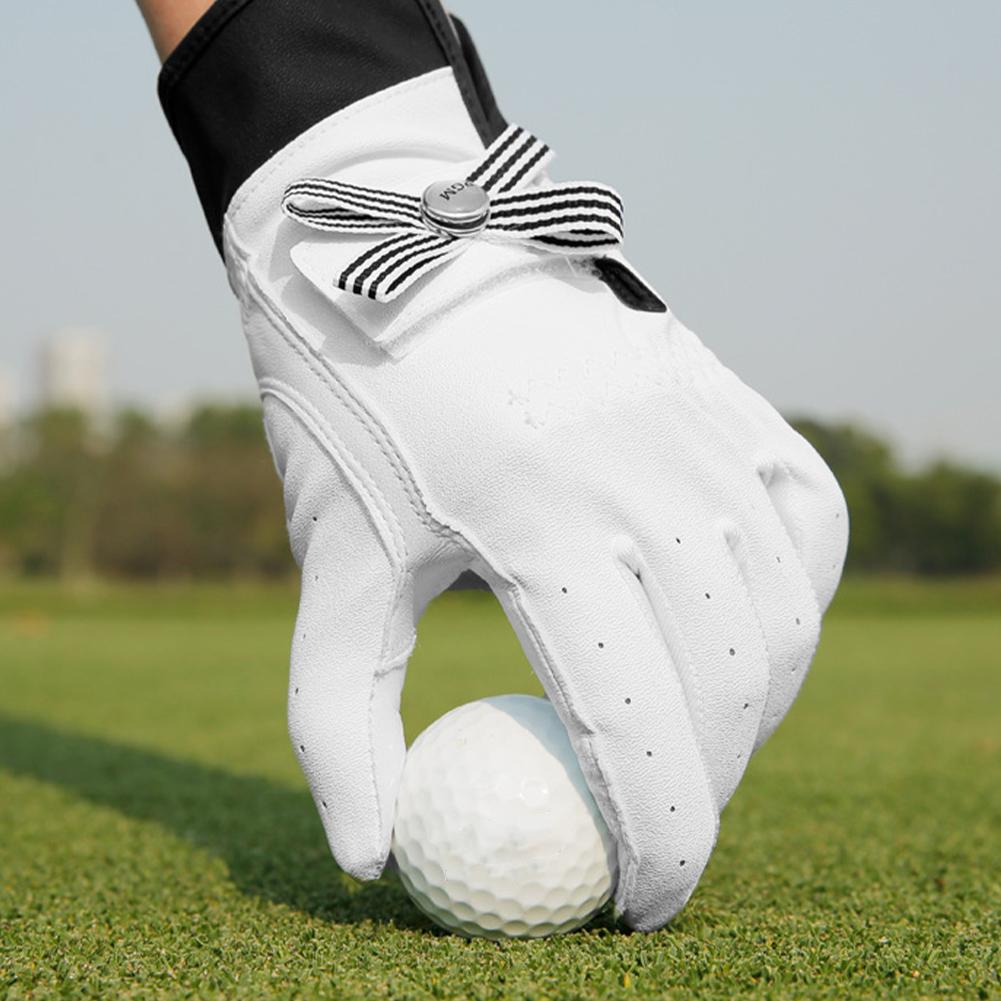 1 par de guantes de golf con lazo para mujer con marca extraíble de piel de oveja, tela autoadhesiva, guantes deportivos antideslizantes con dedos completos