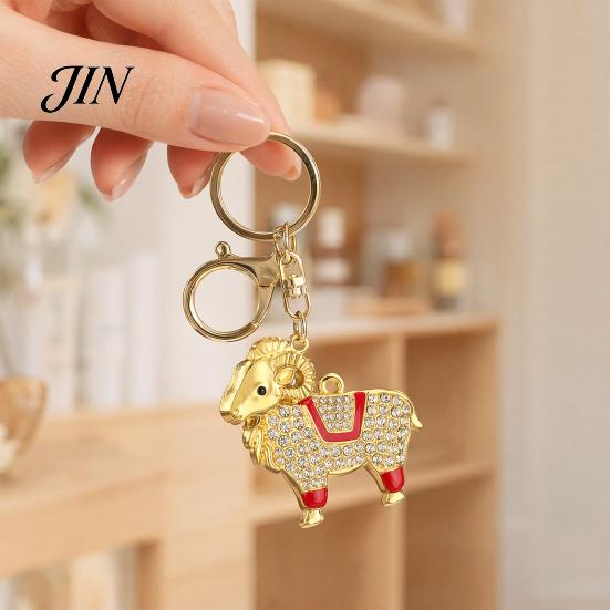 Rhinestones Inlaid Keychain Zodiac with Rhinestones, Sheep Design Bag Pendant, Chinese New Year Lucky Durable Metal Key Charm, Feng Shui Ornament for