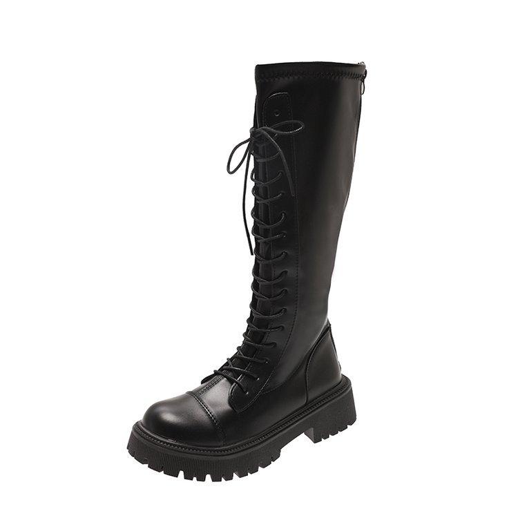 Lange Stiefel Damen 2025 Frühling und Herbst neue Modelle aber kniehohe schlankmachende lange Stiefel mit dicker Sohle zum Schnüren hohe Stiefel braune Reiterstiefel