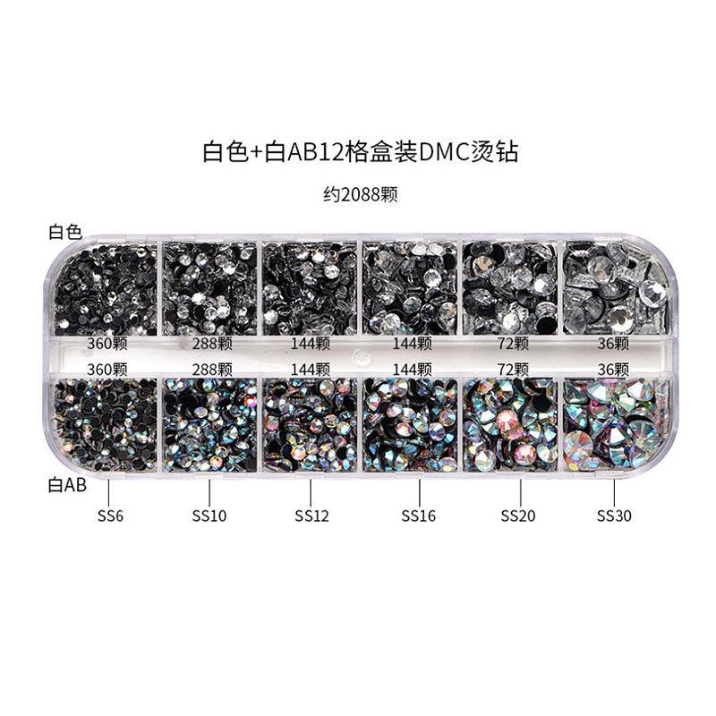 12-Grid Boxed Rhinestones, Glass Dmc Hot Diamonds, Crystal Clothing Accessories, Jewelry Diy Tool Set