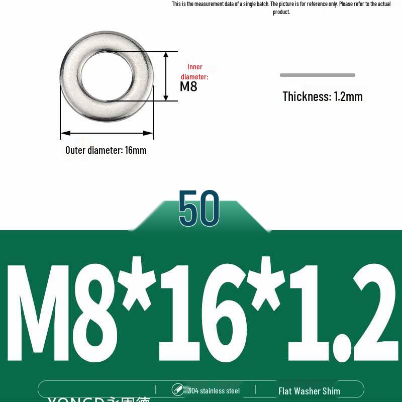 304 Stainless Steel Thickened Flat Washer / Ultra-thin Metal Gasket, Sizes M1.6-M10