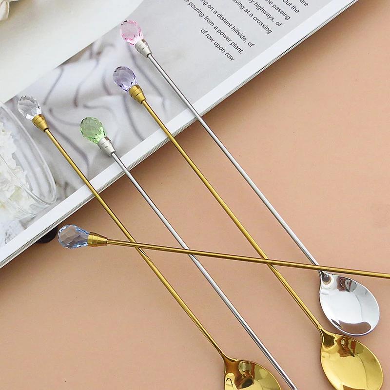 1 Stück Kristalllöffel-Set Langer Griff Teelöffel 430 Edelstahl Diamant Eis Löffel Perfekt für Dessert Eis Kaffee Cocktail